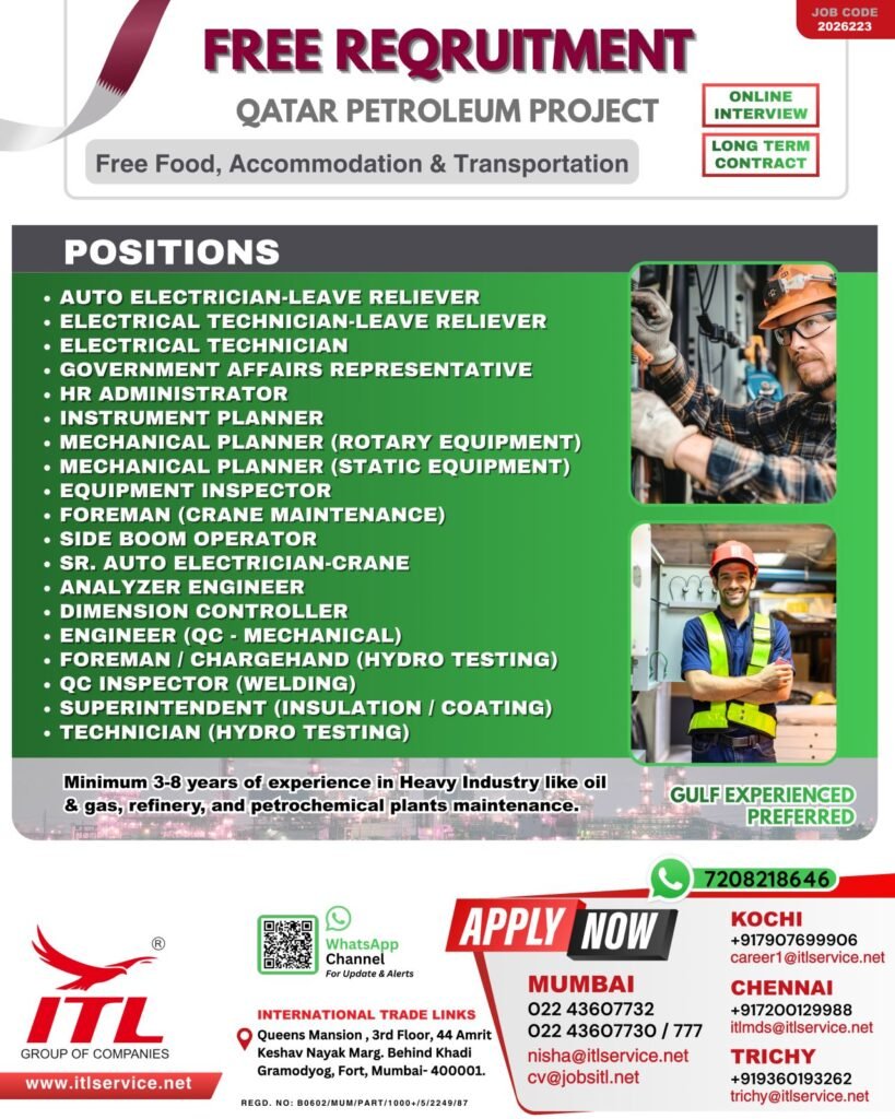 Qatar Petroleum Project Jobs – Free Recruitment for Oil and Gas Professionals