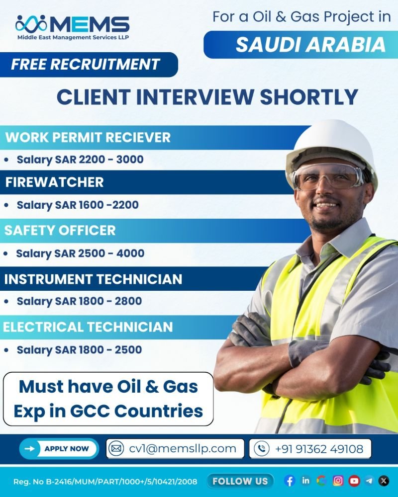 hiring for Oil & Gas Project in Saudi Arabia