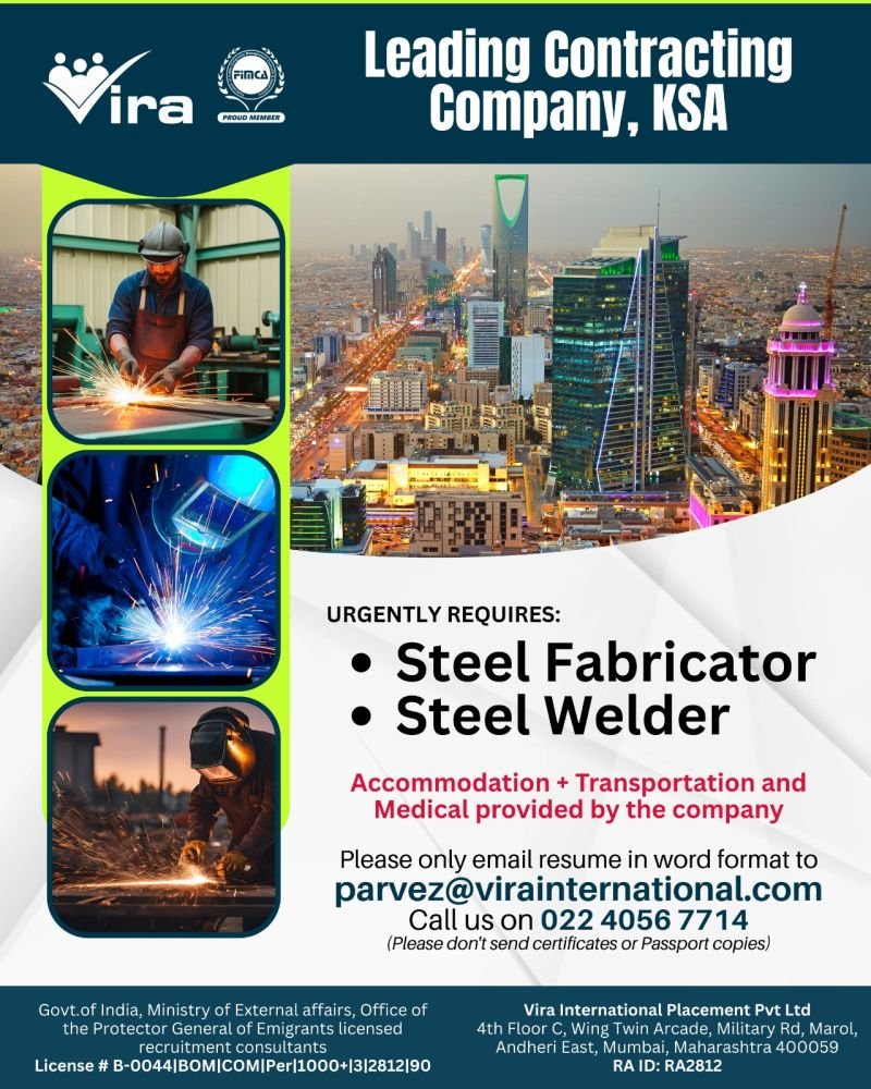 Urgently hiring skilled professionals for a prestigious contracting company in Saudi Arabia