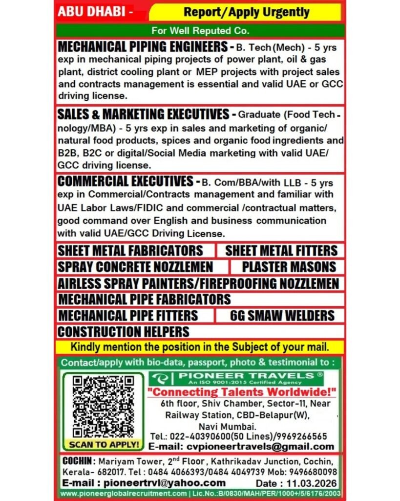 Hiring For Well Reputed Company in UAE - Apply Now