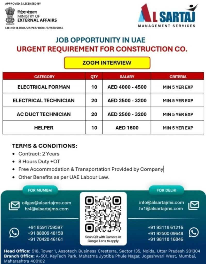 Job Opportunity in the UAE | Construction Industry