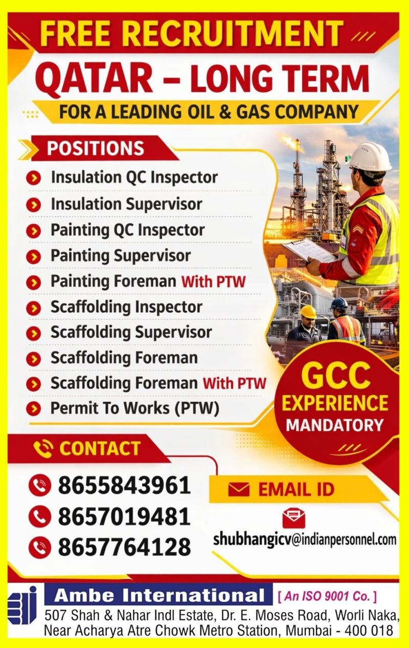 Qatar Oil and Gas Jobs – Free Recruitment For leading Oil and Gas Company