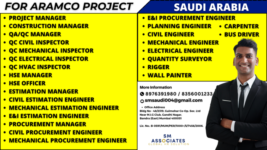 Saudi Arabia Aramco Project Jobs 2026 – Engineers, Managers, Drivers and Skilled Workers Required