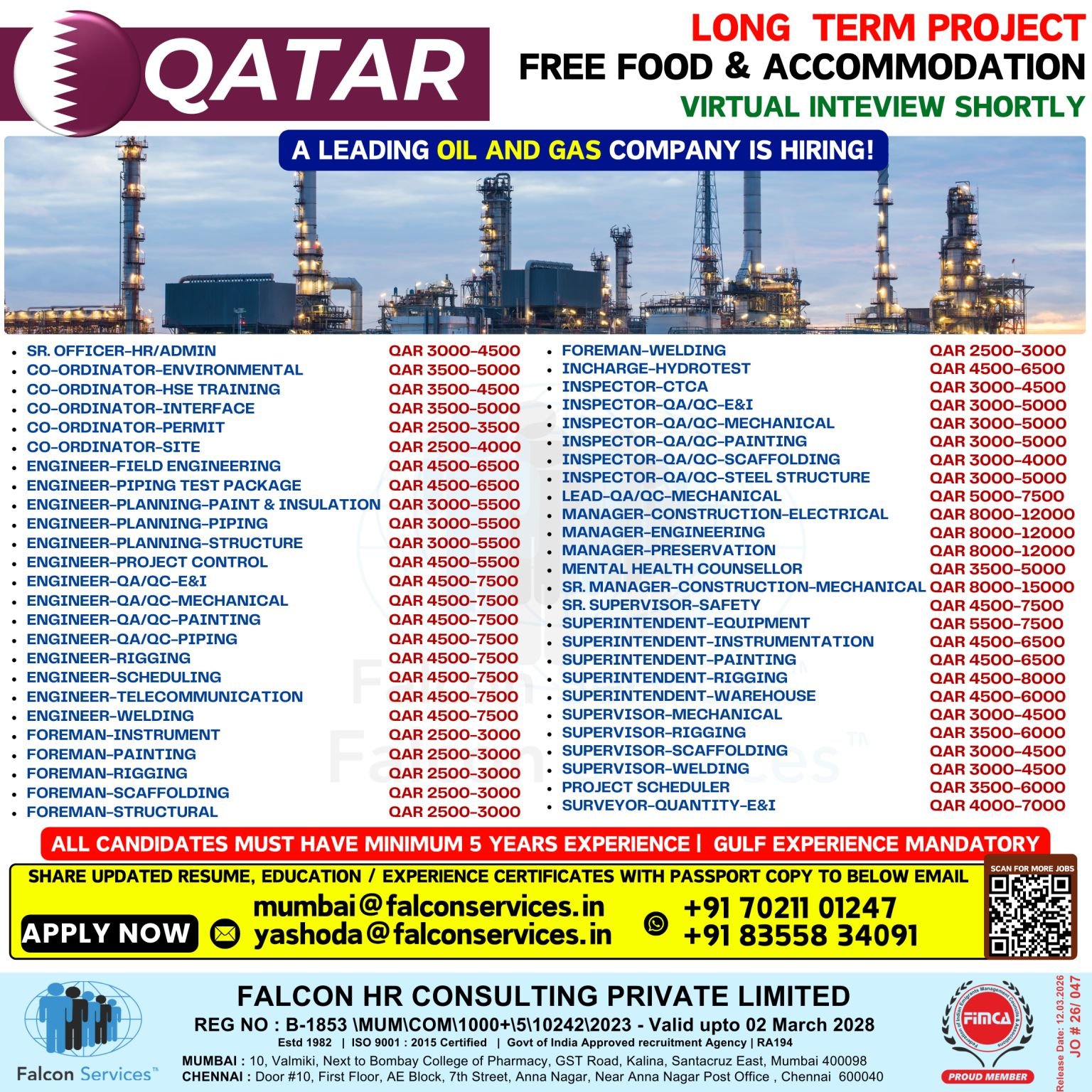 Qatar Oil & Gas Jobs – Long-Term Project (Free Food & Accommodation)