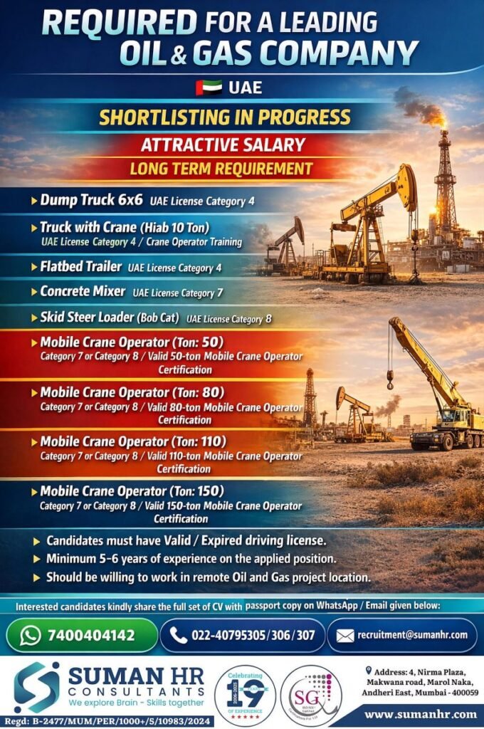 hiring for a Leading Oil & Gas Company in UAE - Apply Now