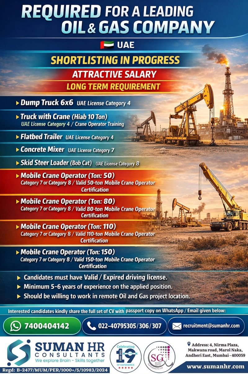 hiring for a Leading Oil & Gas Company in UAE - Apply Now