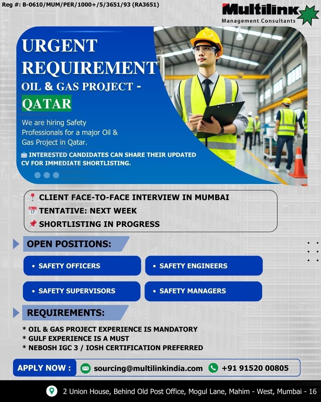 Qatar Oil and Gas Project Jobs 2026 – Safety Professionals Required