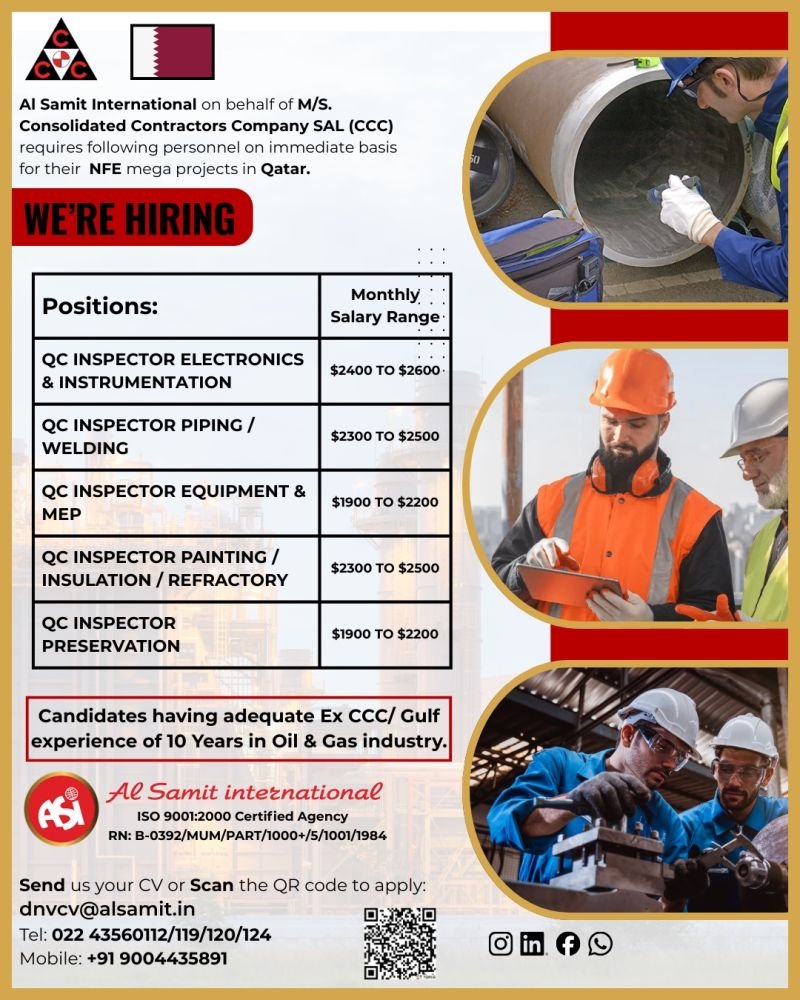 Qatar (CCC) Oil and Gas Jobs 2026 – QC Inspector Vacancies