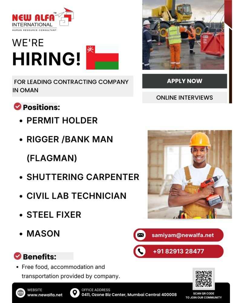 A leading contracting company in Oman is urgently hiring