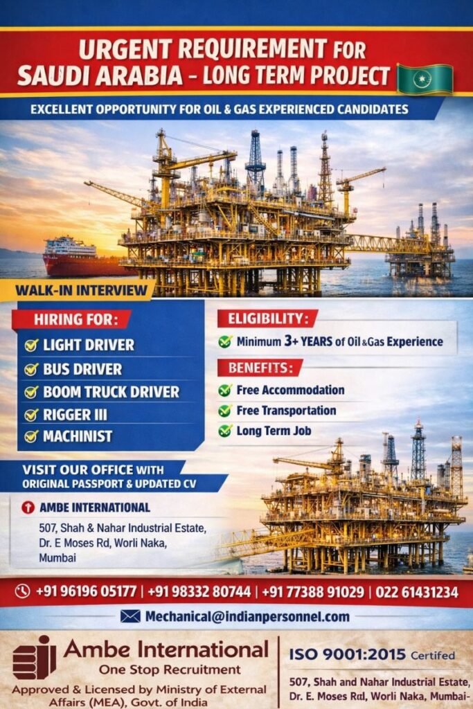 Saudi Arabia Oil & Gas Jobs 2026 – Long Term Project Vacancies