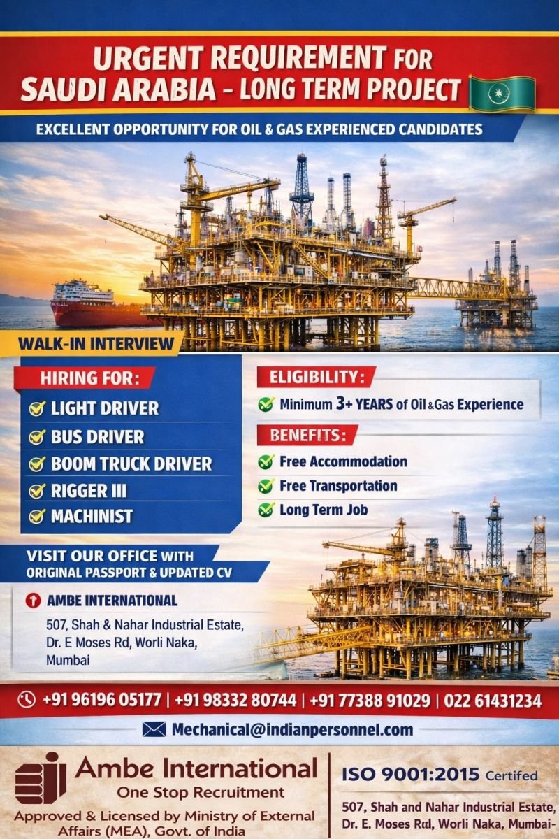 Saudi Arabia Oil & Gas Jobs 2026 – Long Term Project Vacancies