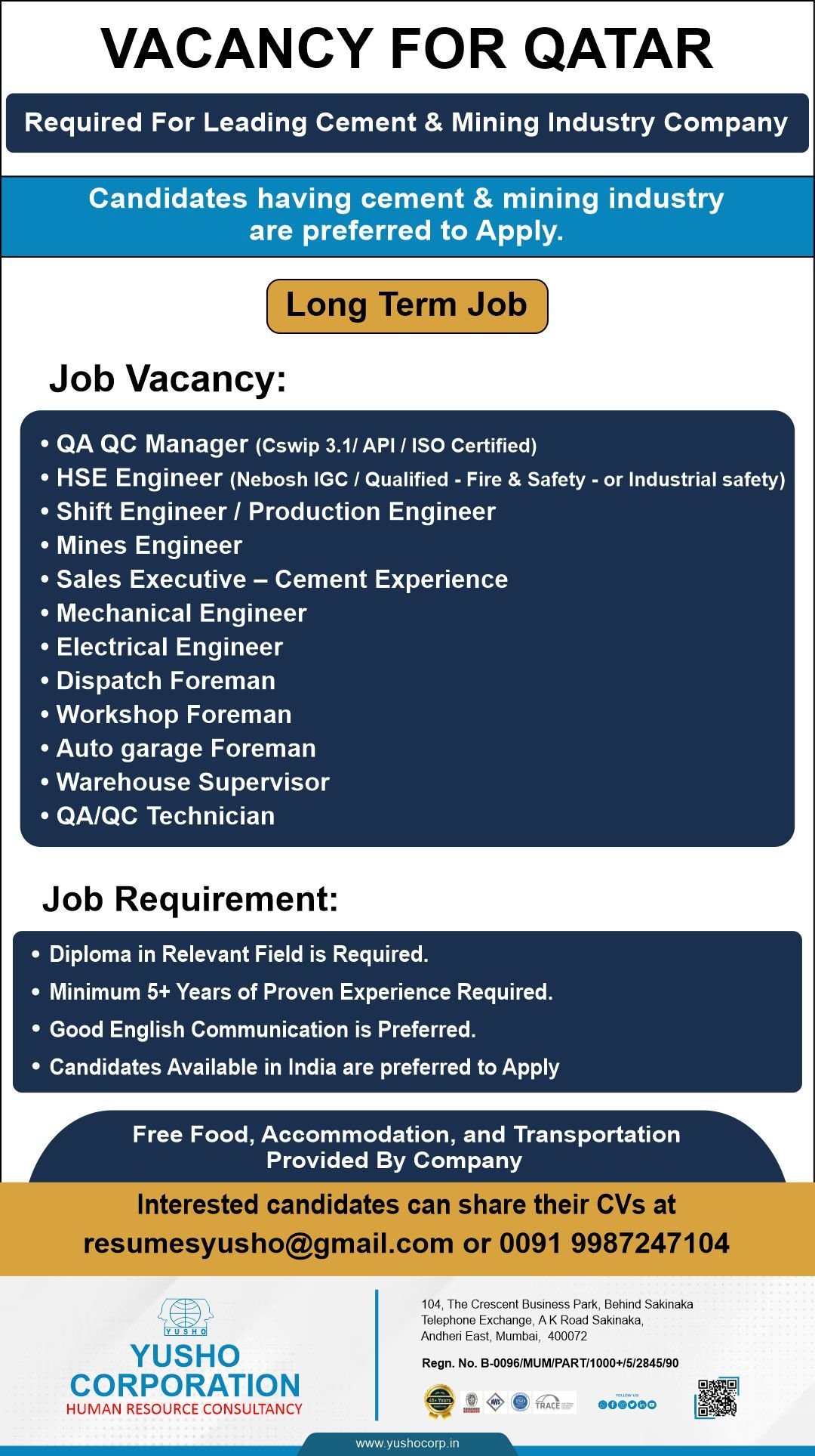 Qatar Cement and Mining Industry Jobs 2026 - Apply