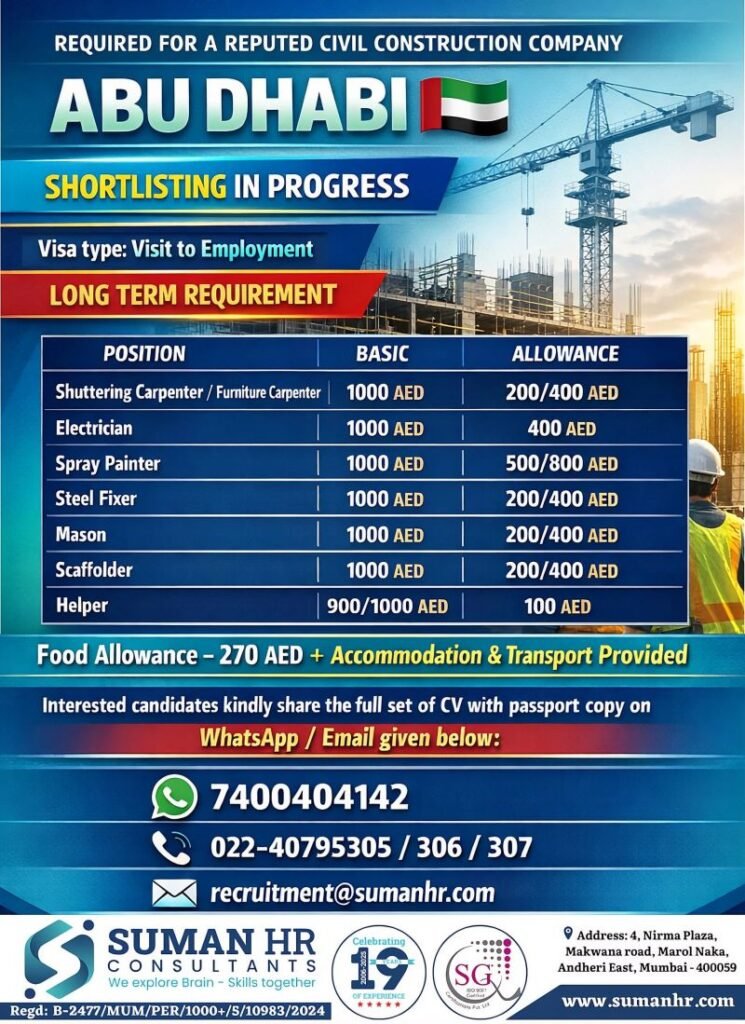 Abu Dhabi Construction Jobs – Long-Term Requirement | Apply Now Abu Dhabi Construction Jobs – Long-Term Requirement | Apply Now