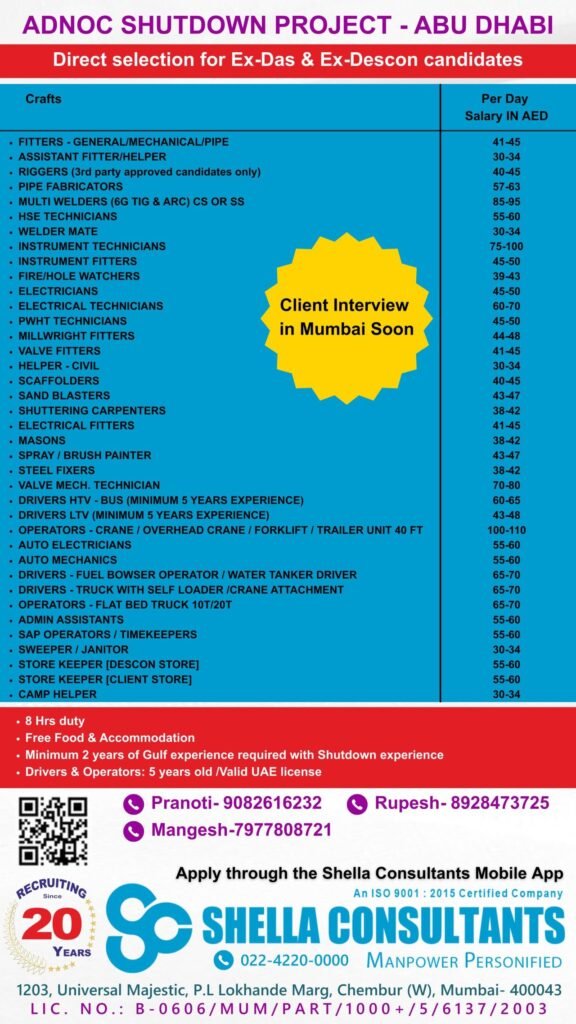 Shutdown Project Jobs in Abu Dhabi UAE | Apply Now Shutdown Project Jobs in Abu Dhabi UAE | Apply Now