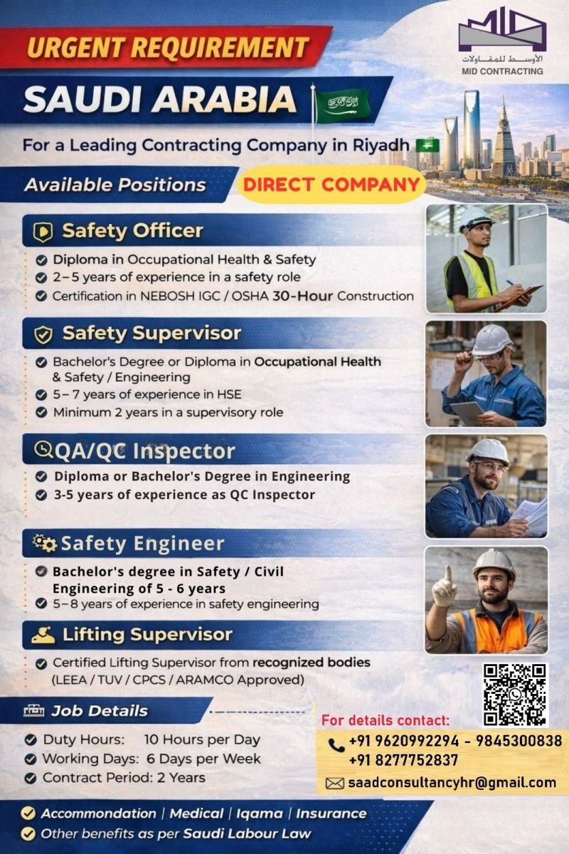Saudi Arabia Jobs – Hiring For MID Contracting Company