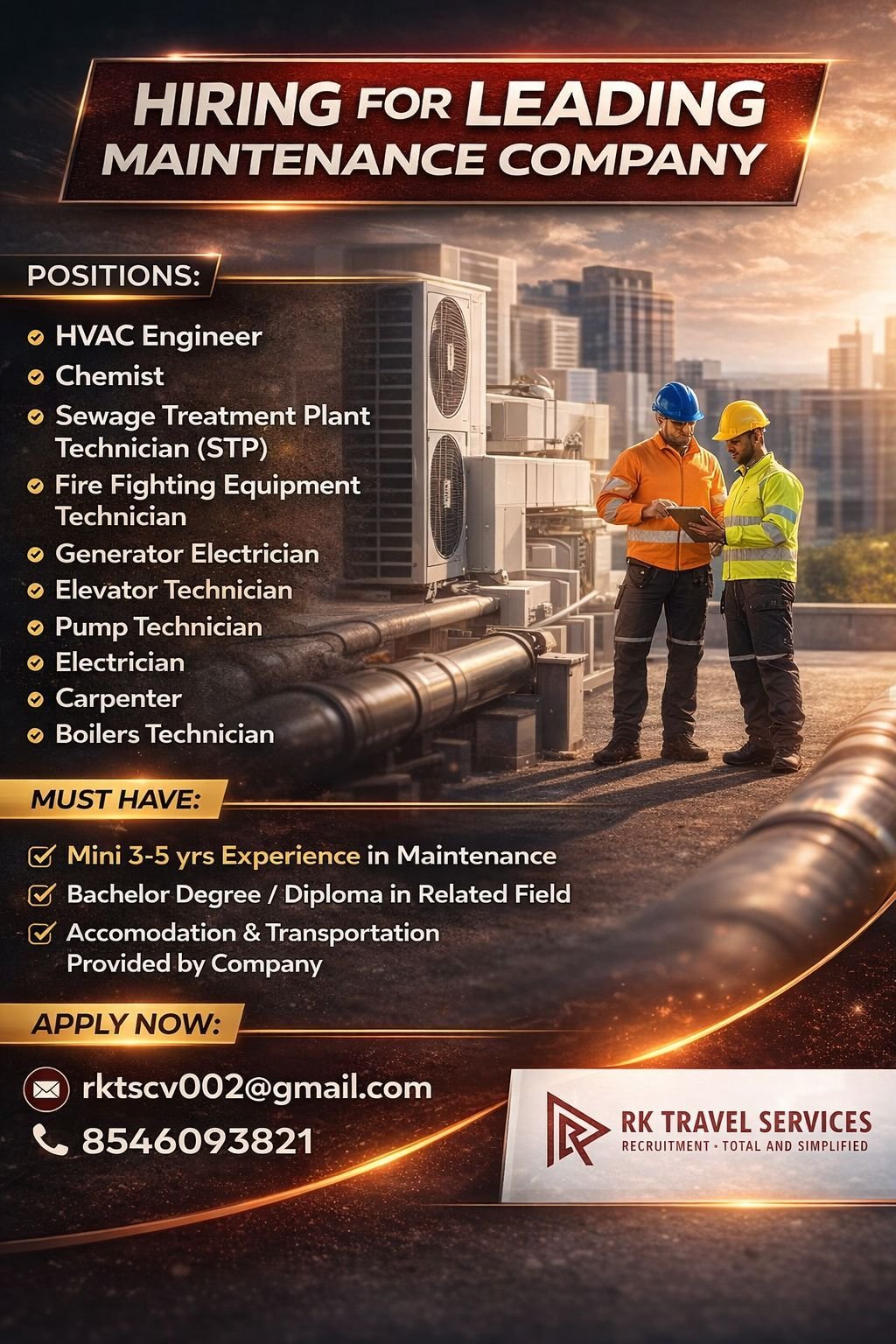 Saudi Arabia : Hiring For Leading Maintenance Company
