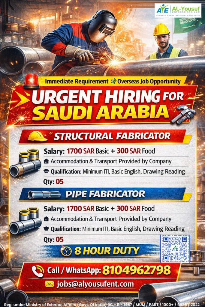 Saudi Arabia Jobs 2026: Immediate Urgent Hiring for Structural Fabricator and Pipe Fabricator Saudi Arabia Jobs 2026: Immediate Urgent Hiring for Structural Fabricator and Pipe Fabricator