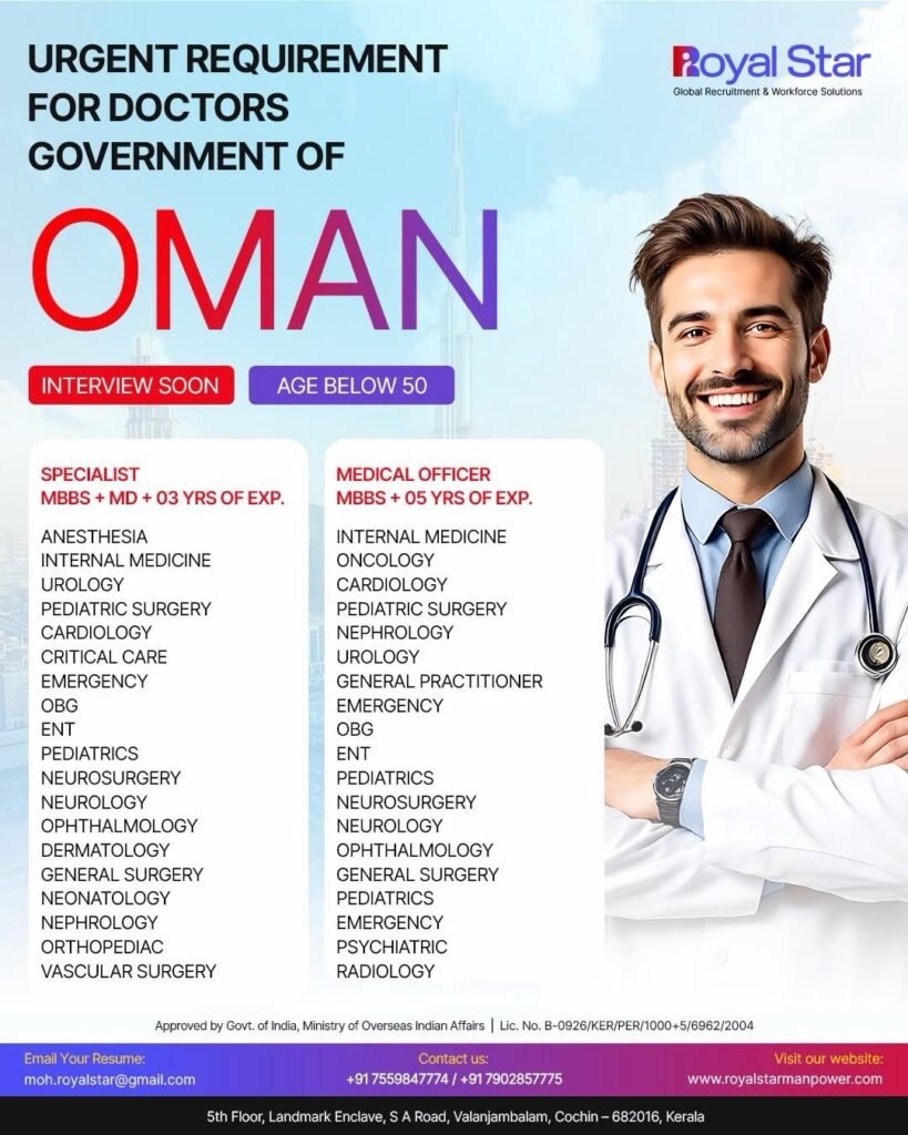 Government of Oman Doctor Jobs – Specialists and Medical Officers Required Government of Oman Doctor Jobs – Specialists and Medical Officers Required