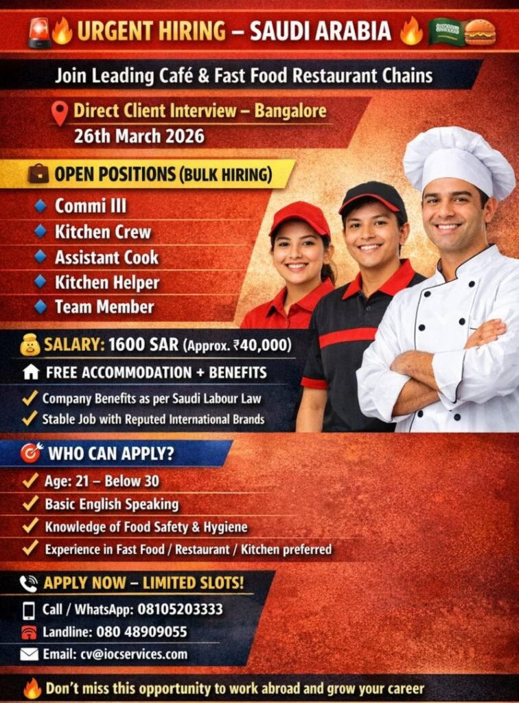 Saudi Arabia Restaurant Jobs 2026 – Urgent Hiring