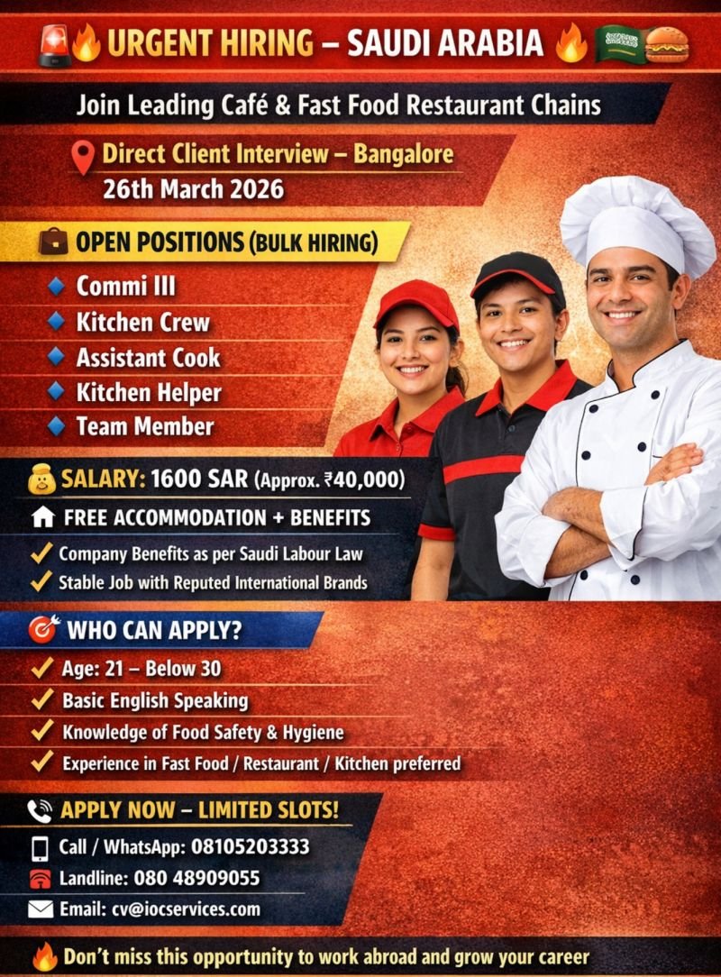 Saudi Arabia Restaurant Jobs 2026 – Urgent Hiring
