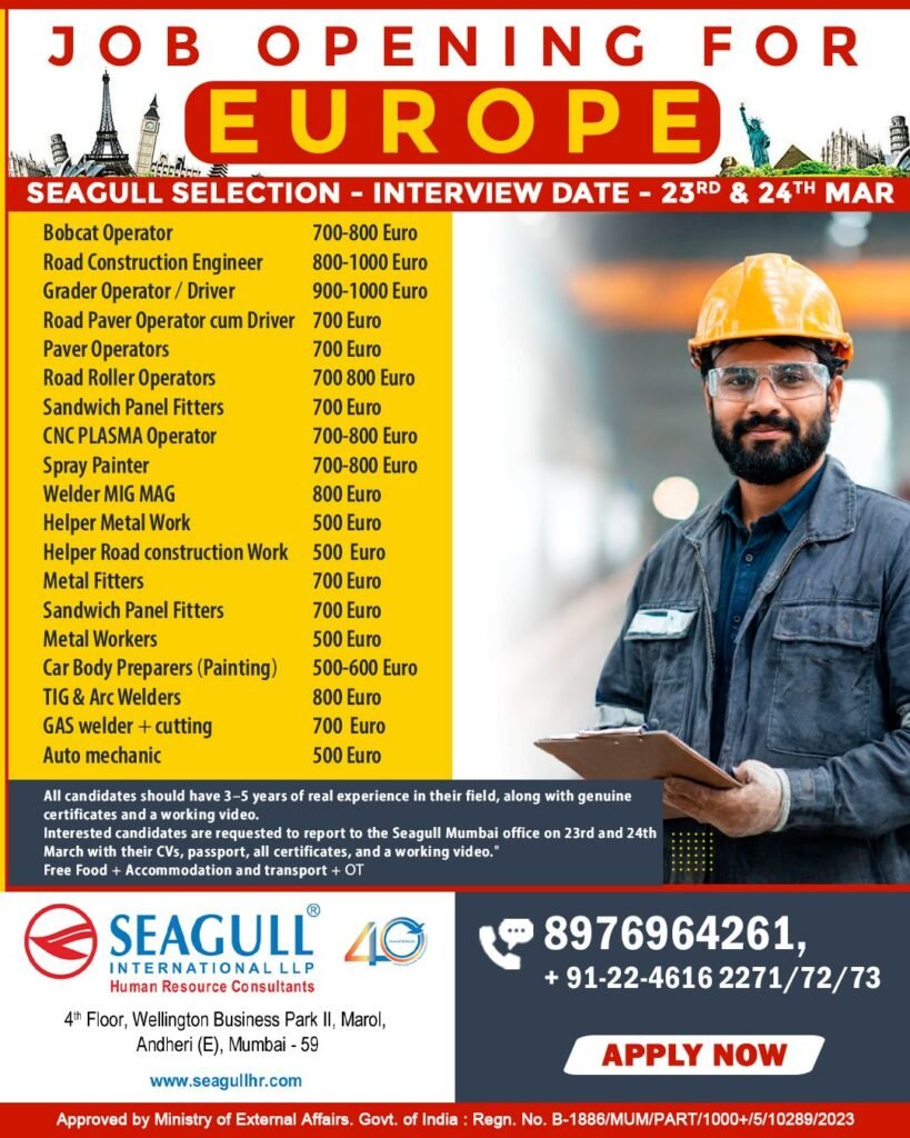 Europe Job Openings 2026 – Urgent Recruitment for Europe-based projects  - Apply Now