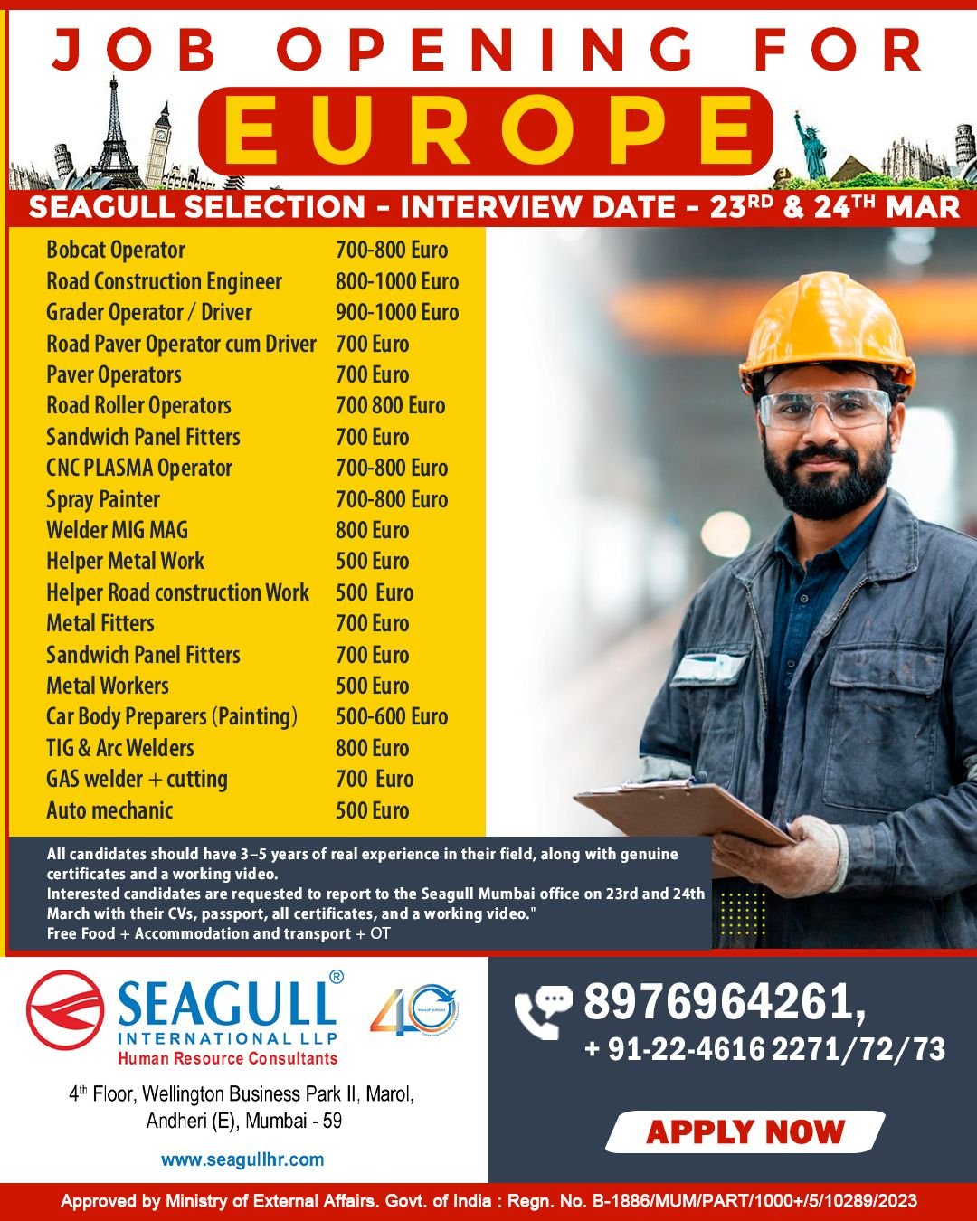 Europe Job Openings 2026 – Urgent Recruitment for Europe-based projects  - Apply Now