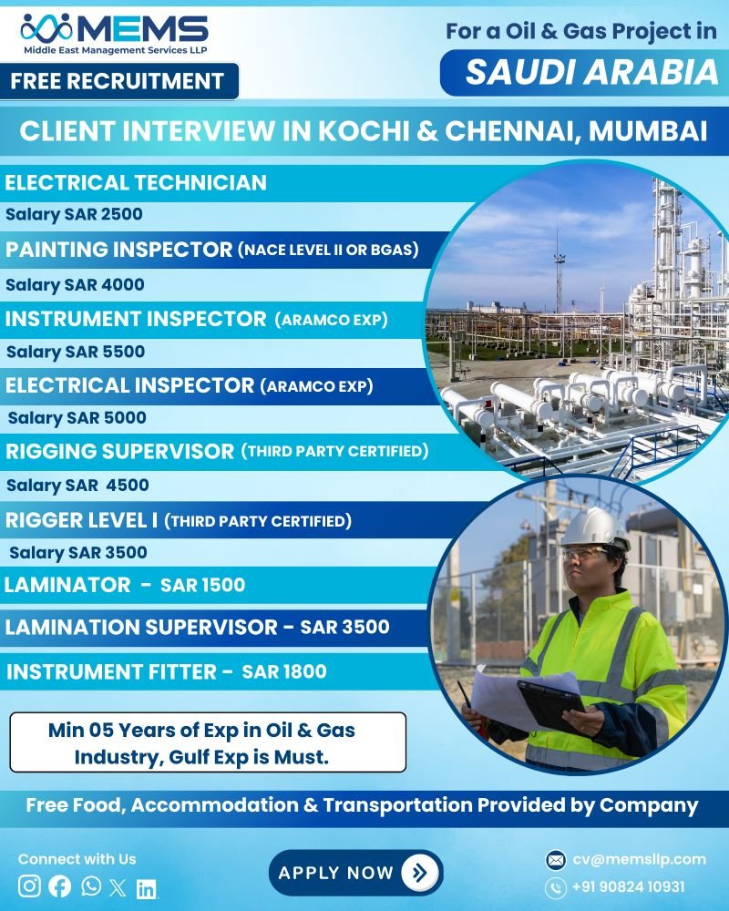 hiring for Oil & Gas Project in Saudi Arabia