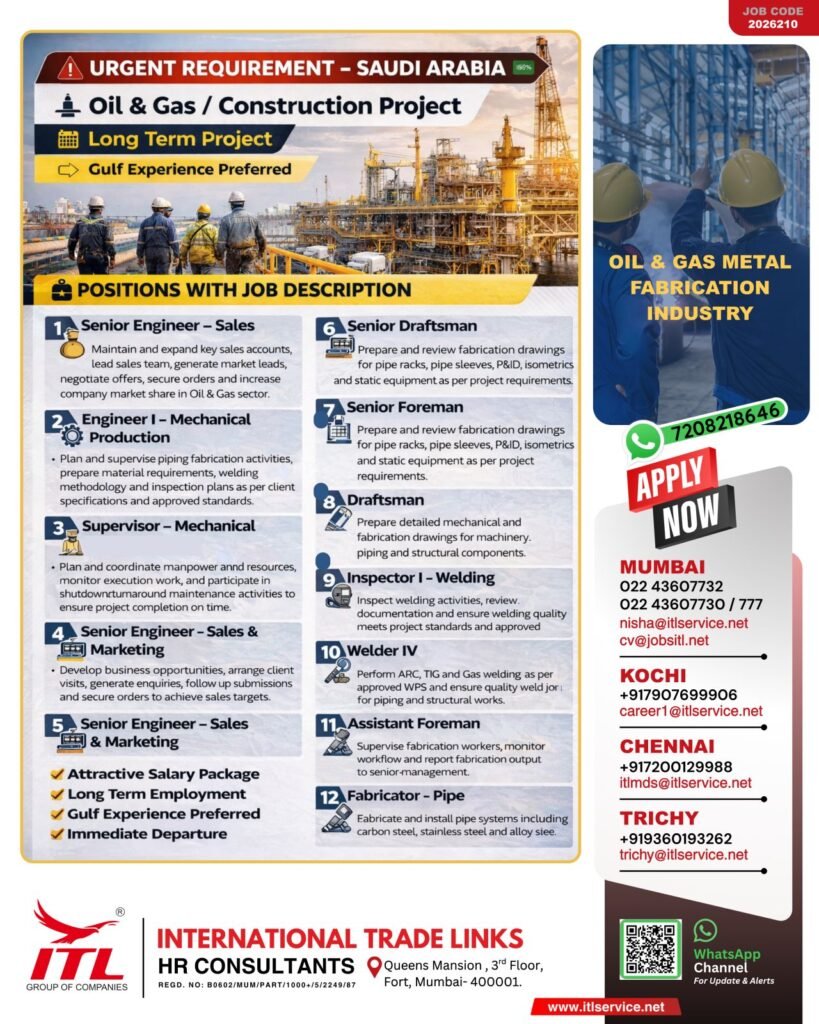 Saudi Arabia Jobs 2026 – Oil & Gas & Construction Project