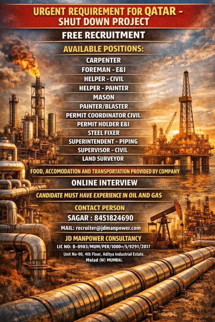 Qatar Shutdown Project Jobs 2026 – Free Recruitment for Oil & Gas Roles (Online Interview)
