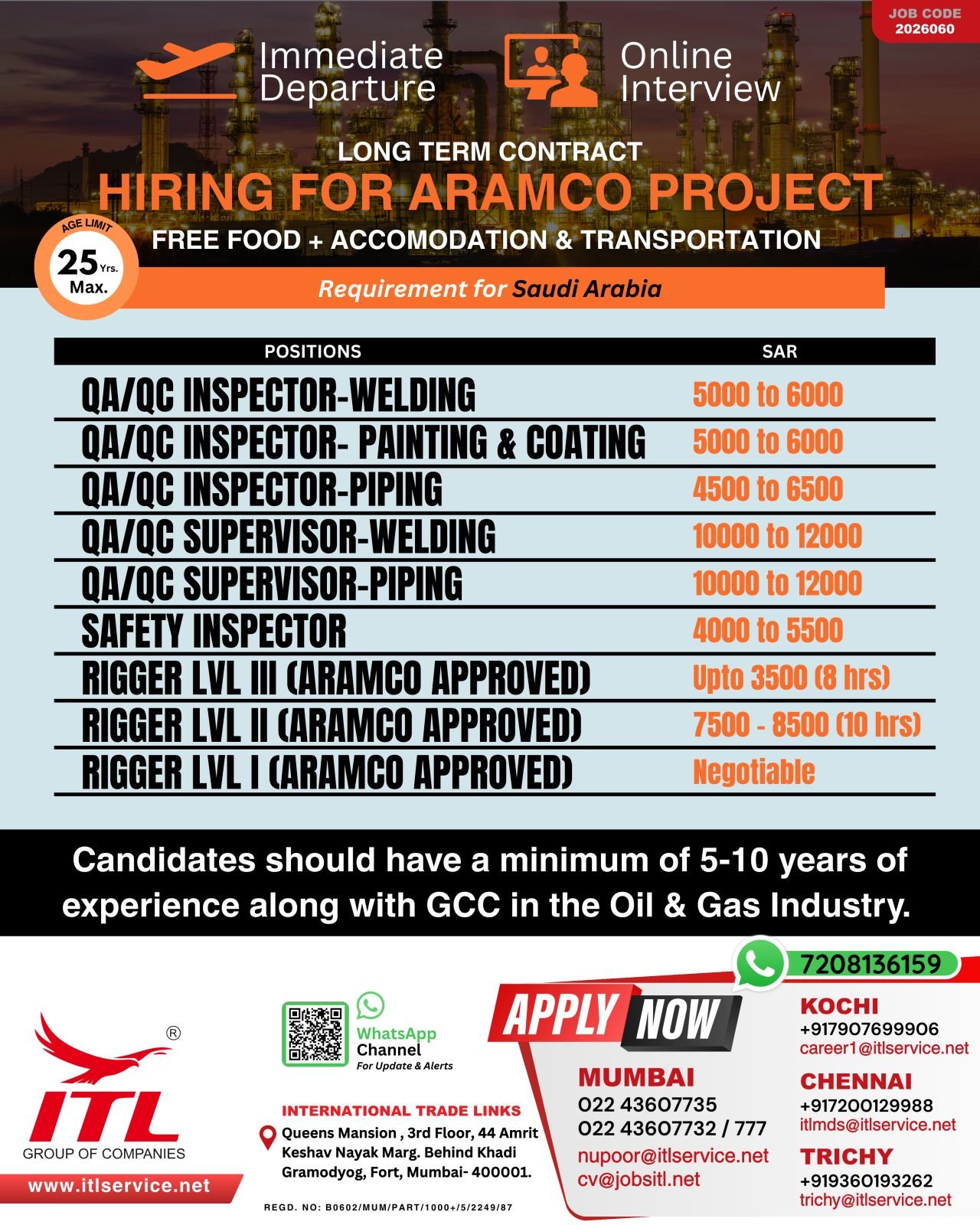 Aramco Project Jobs in Saudi Arabia – Apply Now - Immediate Departure
