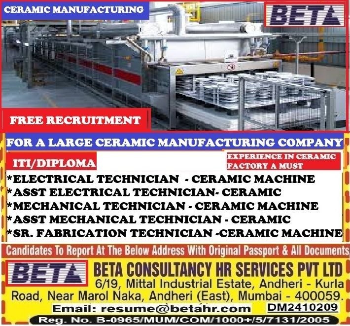 Middle East - Hiring For Ceramic Manufacturing Company