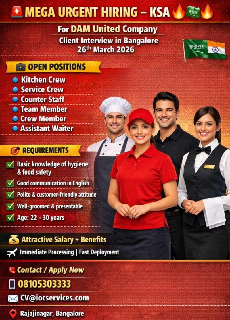 Mega Urgent Hiring for Saudi Arabia – Hospitality Jobs (2026)