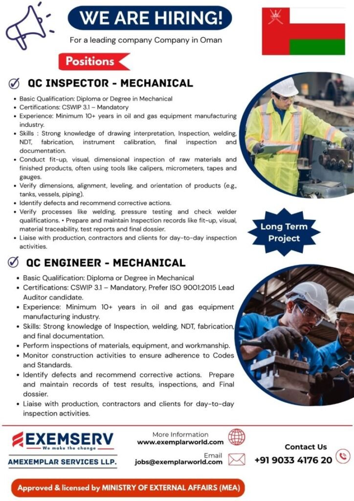 Hiring For Leading Company In Oman