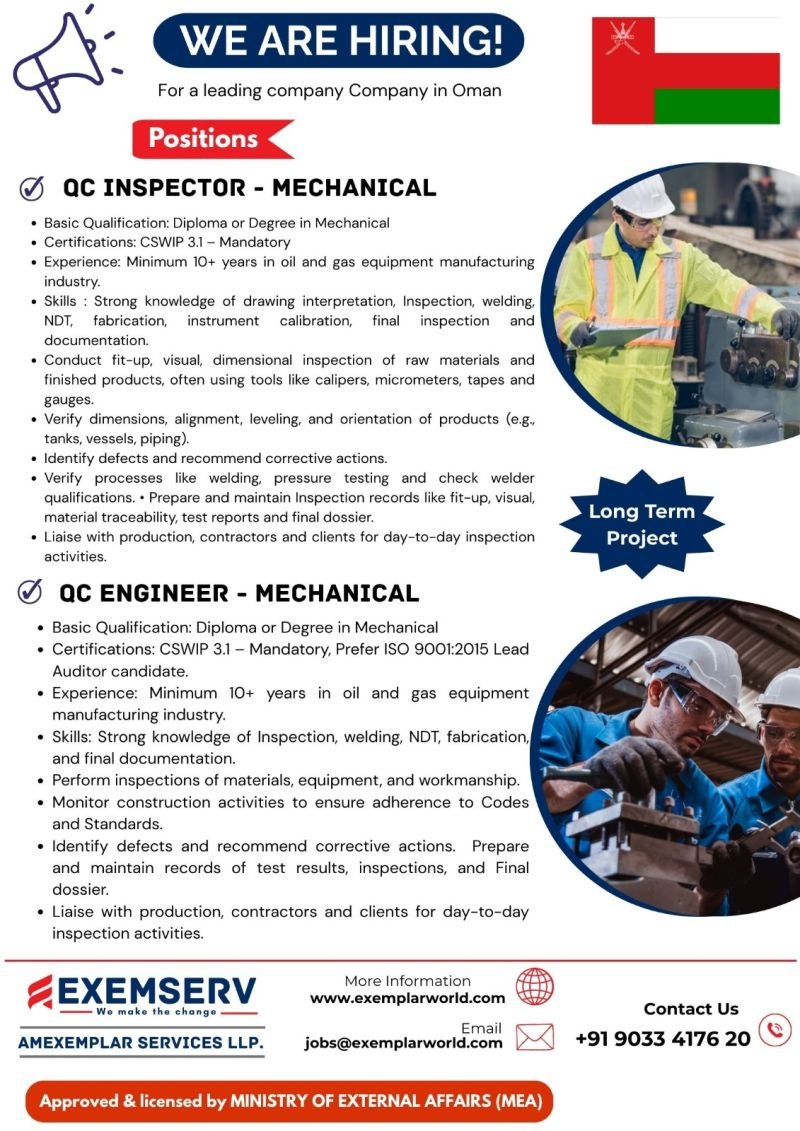 Hiring For Leading Company In Oman