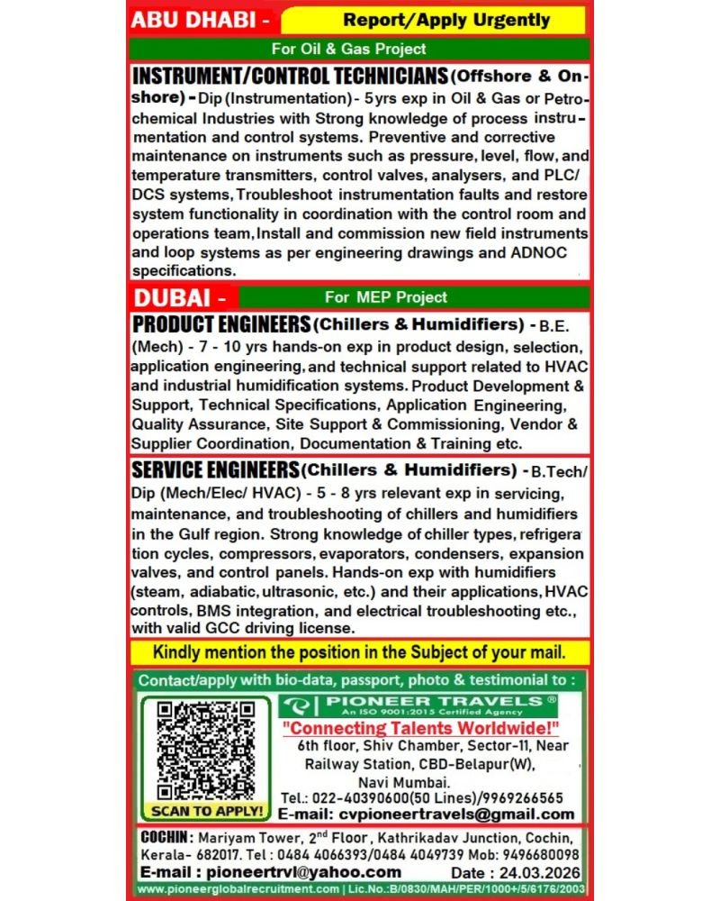 UAE Job Vacancies 2026 – Oil & Gas & MEP Projects