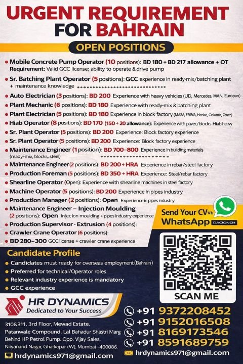 Bahrain Jobs 2026 – Urgent Hiring for A leading industrial and construction company