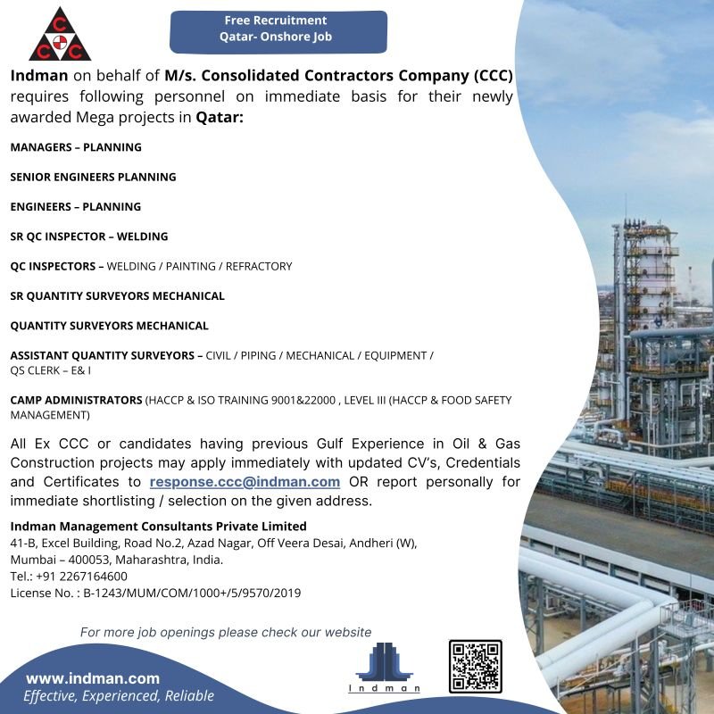 Free Recruitment For Qatar - Onshore Job
