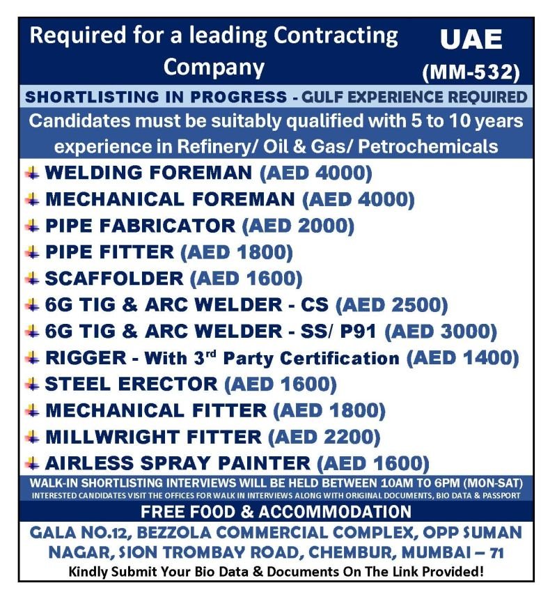 UAE : Urgently Hiring For Contracting Company