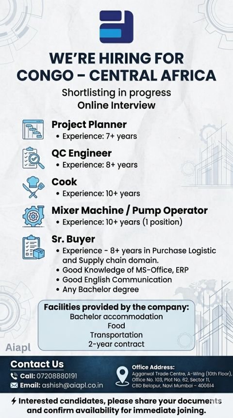 Congo (Central Africa) Jobs 2026 – Immediate Hiring