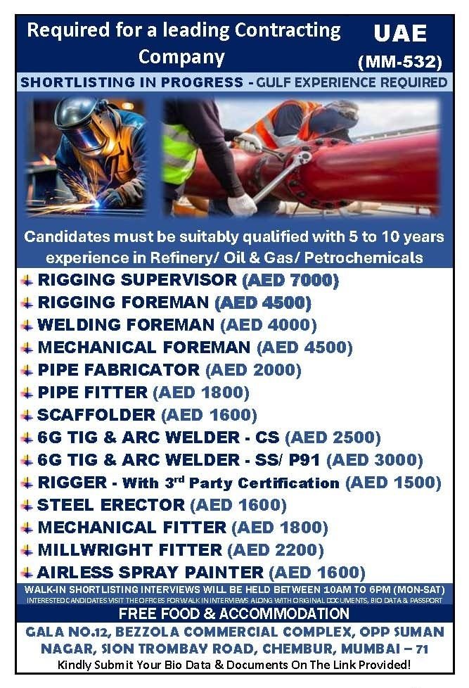 Urgent UAE Contracting Jobs 2026 – High Salary Oil & Gas Vacancies