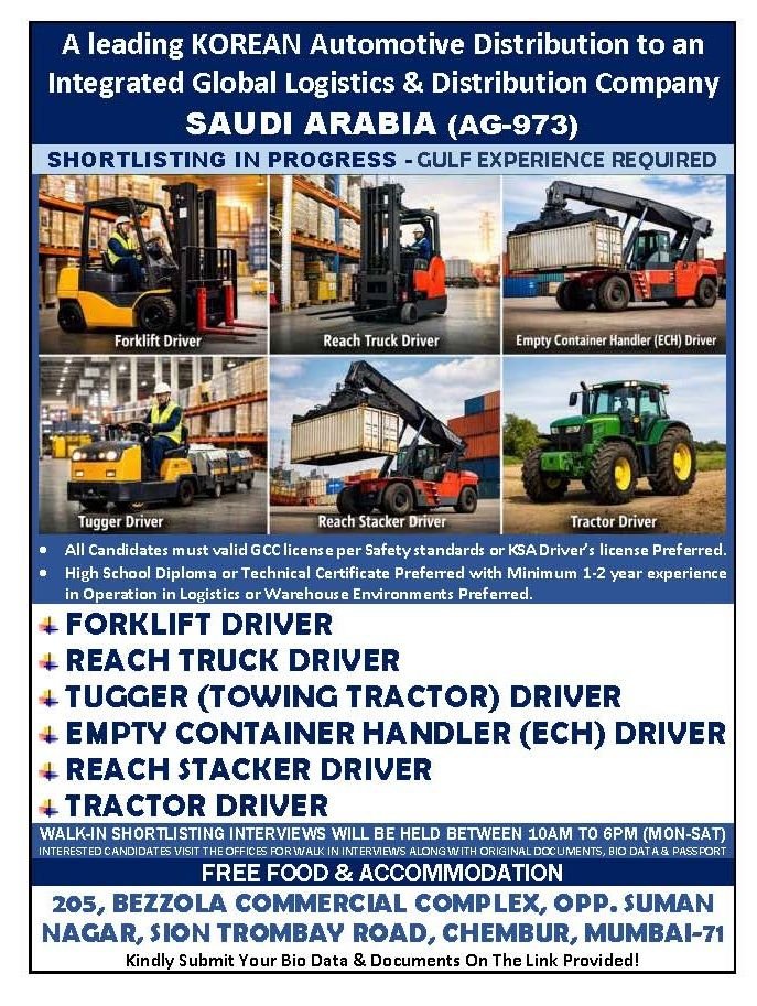 Urgent Hiring for Logistics & Distribution Company in Saudi Arabia