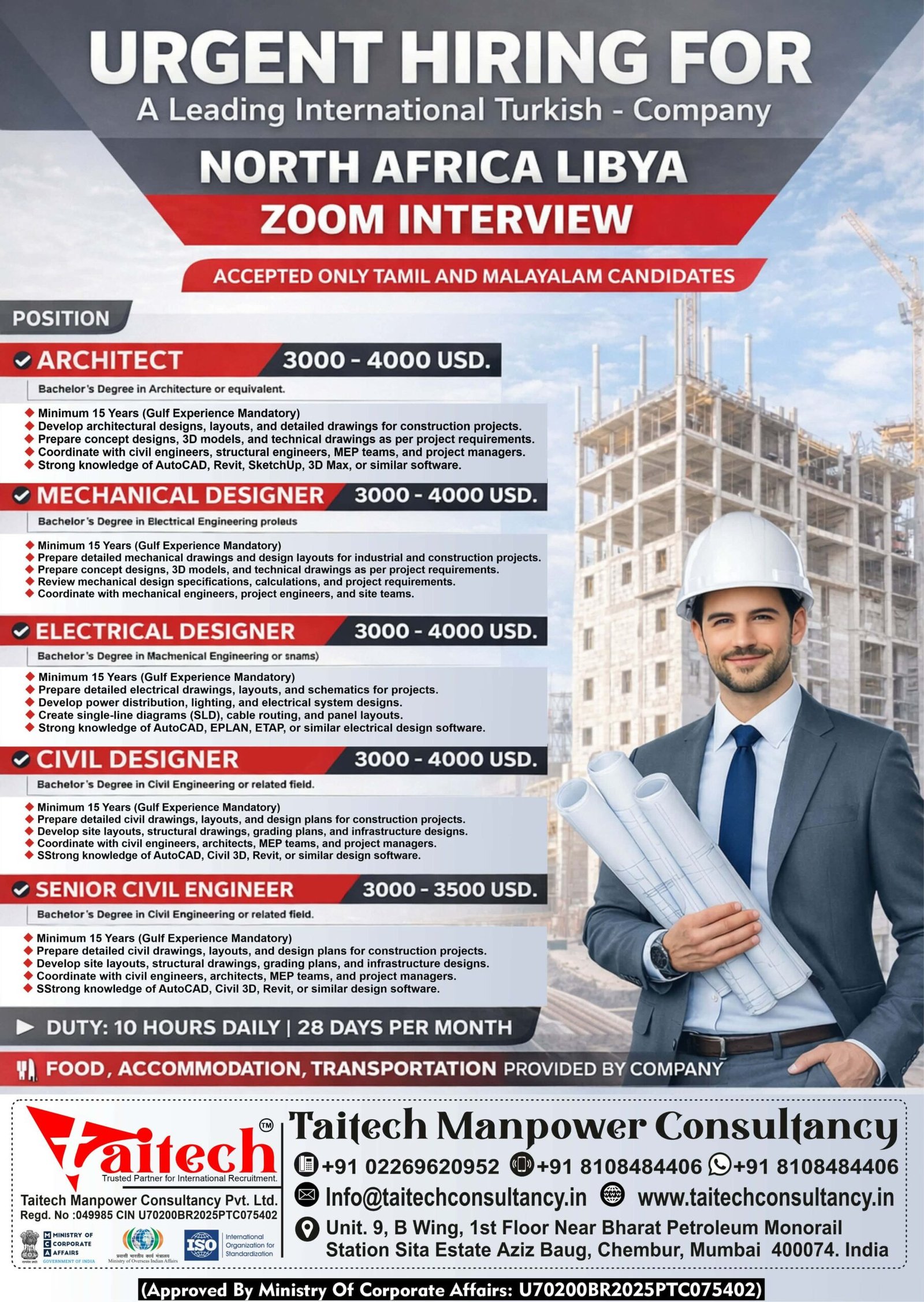 Urgent Jobs in Libya for Engineers – Zoom Interview | Salary up to 4000 USD