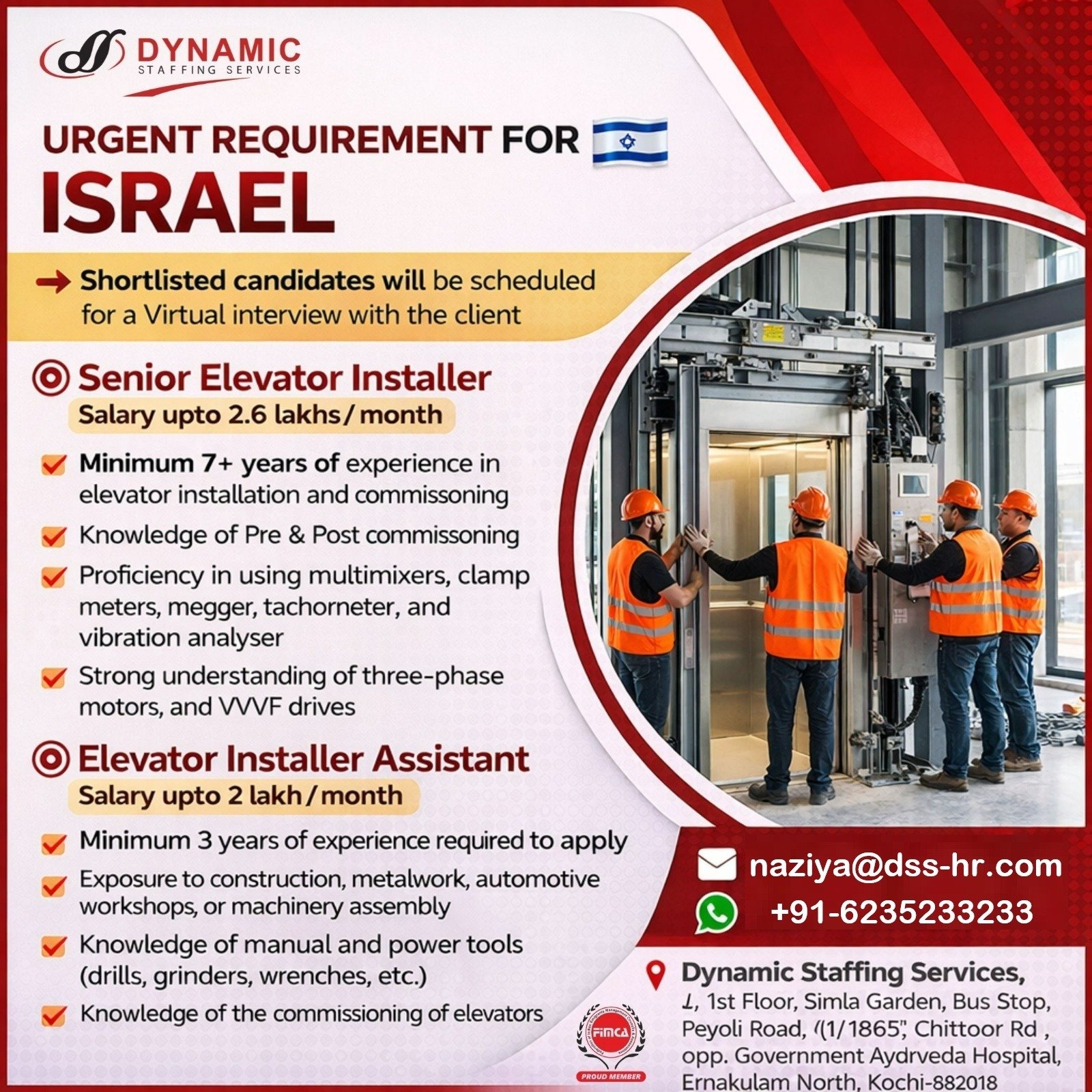 Urgent Recruitment for Israel – Elevator Installation Jobs