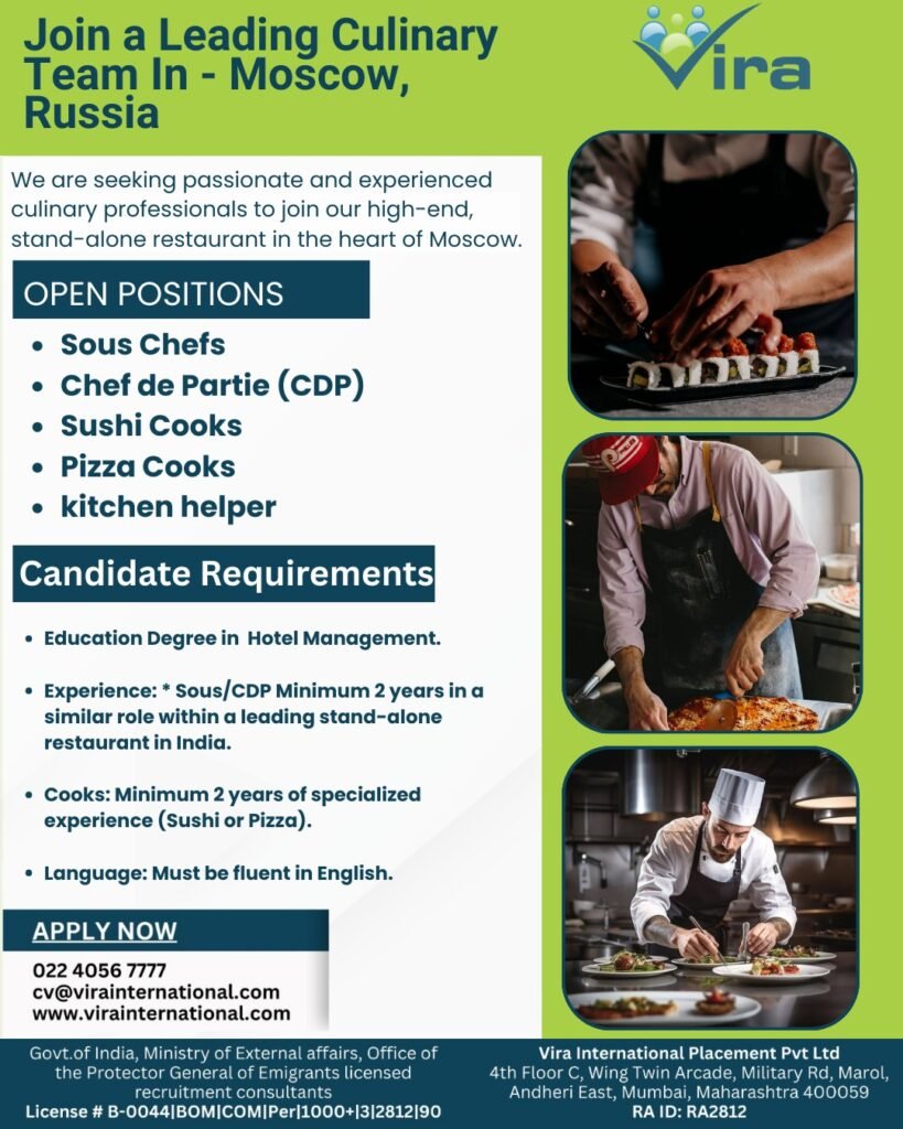 Russia : hiring for a high-end, stand-alone restaurant in the heart of Moscow