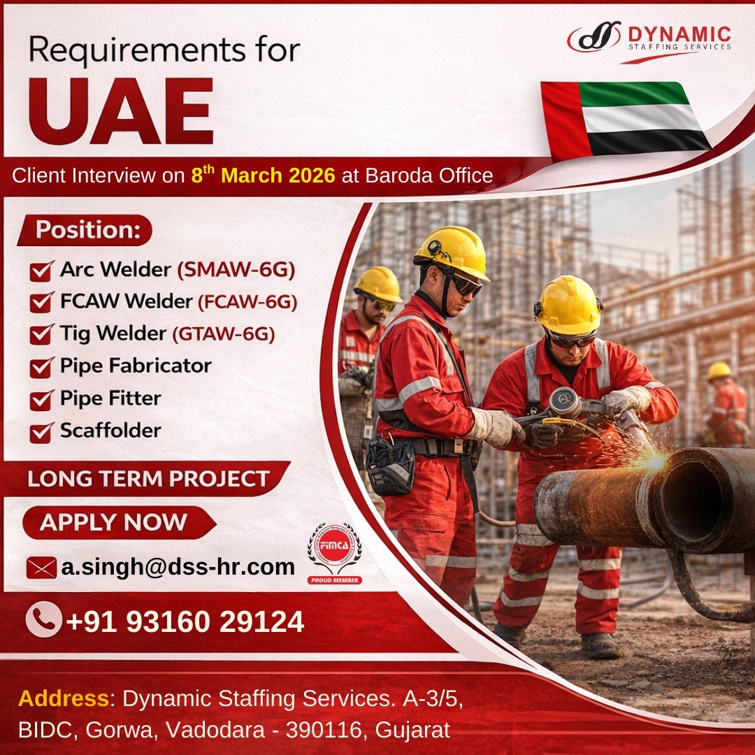 Job Requirements for UAE - Interview on 8th March 2026