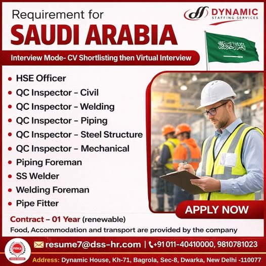 Job Requirement for Saudi Arabia - Virtual Interview