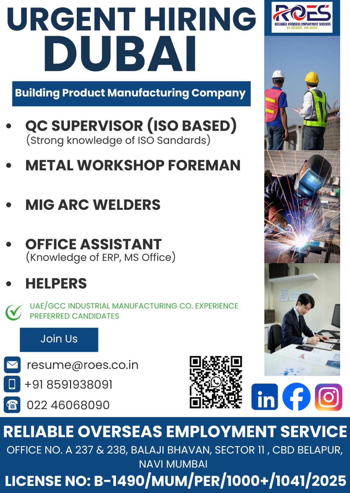 Urgent Hiring For Dubai | Building Products Manufacturing Company