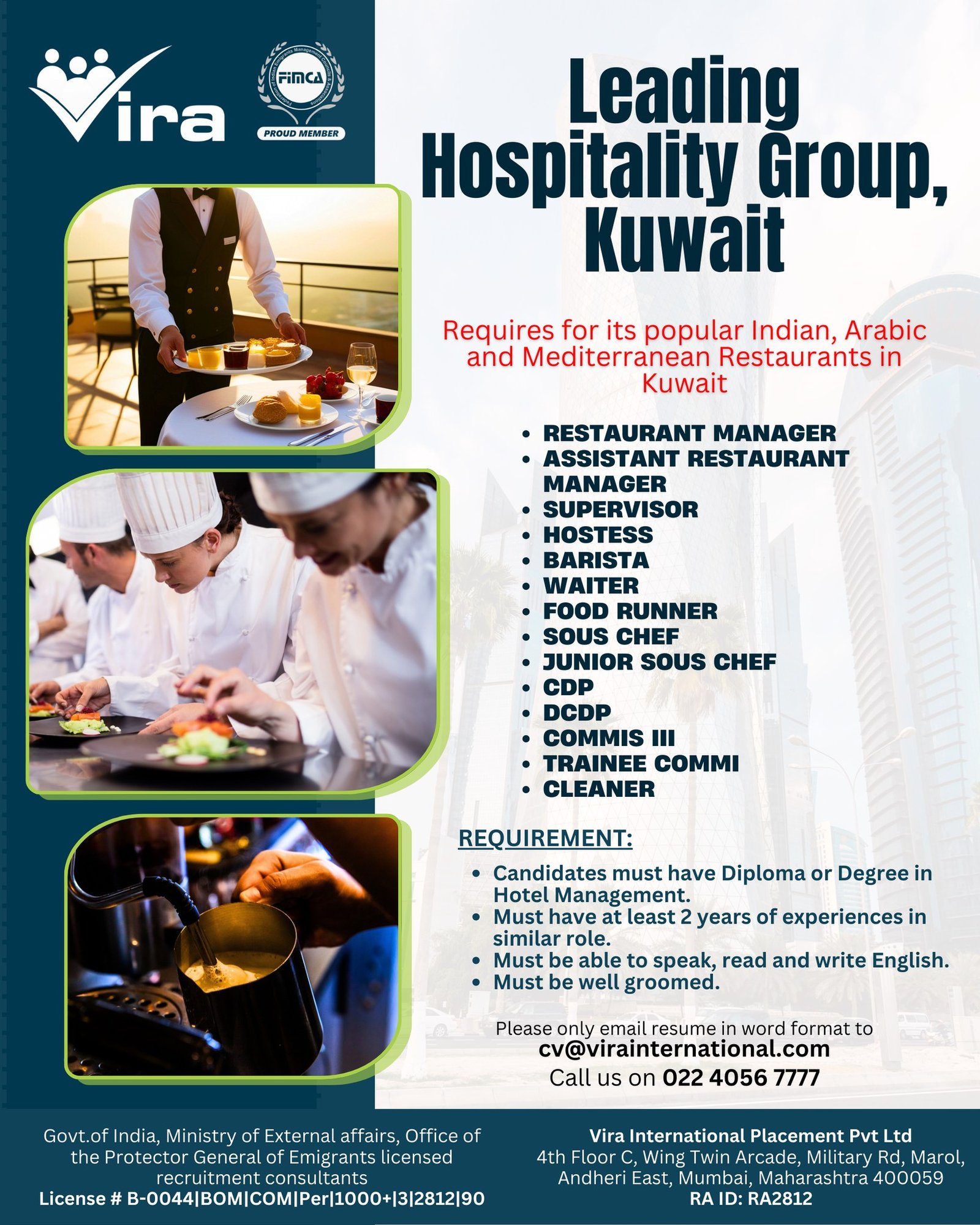 Kuwait : Urgent Hiring For hospitality Group - Apply Now