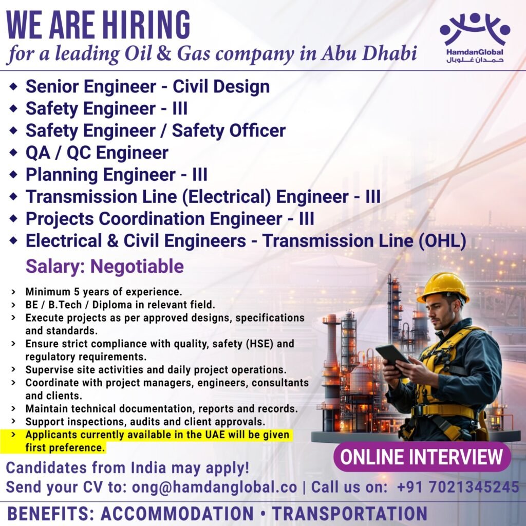 UAE Jobs 2026 : hiring for a leading Oil & Gas company in Abu Dhabi - Online interview UAE Jobs 2026 : hiring for a leading Oil & Gas company in Abu Dhabi - Online interview