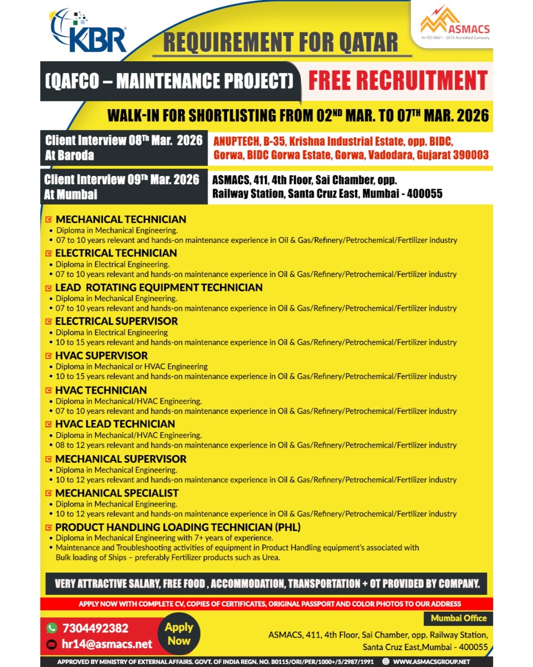 Qatar Jobs 2026 – QAFCO Maintenance Project Hiring 